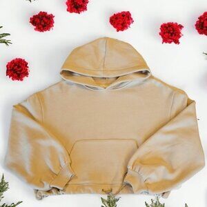 OakampFord beige warm oversized cropped front kengaro pocket hoodie Size S